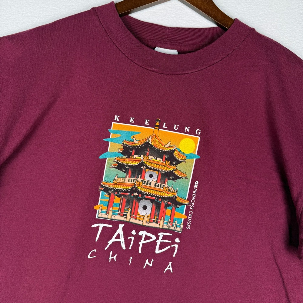 VTG 90s Taipei China Princess Cruises Keelung T-Shirt Mens XXL Burgundy Cotton